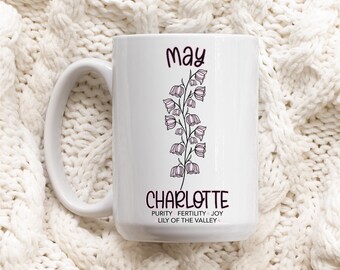 Birth Flower Mug Lily Of The Valey May Customizable Mug Personalised Birth Month Flower Mug Taurus Gemini Birthday Gift Best Friend Mug