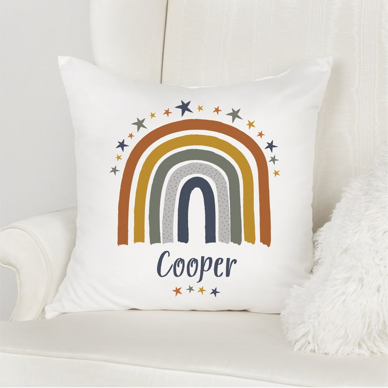 Earthy Rainbow Personalised Cushion Earthy Nursery Cloud Nursery Natural Nursery Decor Earthy Nursery Cushion Neutral Nursery Decor