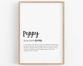 Definition Print, Poppy Wall Art, Dictionary Print, Poppy Poster, Fathers Day Print, Christmas Birthday Gift Poppy, Gift From Grandkids