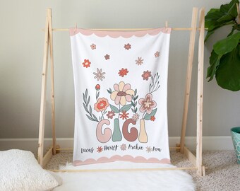 Gigi Blanket Personalised Retro Floral Customizable Blanket Gigi Birthday Gift Great Grandma Gift Mothers Day Name Blanket Grandkids Names