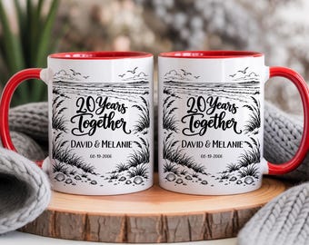 20th Anniversary Gift Couples 20th Year Wedding Anniversary Beach Gifts Personalised Mug Set Gift For Parents Mugs Beach Ocean Lovers