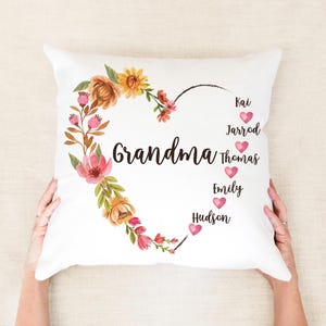 Personalised Grandma Pillow Gift From Grandkids Grandmas Autumn Floral Cushion For Mothers Day Wildflower Pillow Great Grandma Birthday Gift