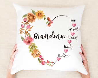 Personalised Grandma Pillow Gift From Grandkids Grandmas Autumn Floral Cushion For Mothers Day Wildflower Pillow Great Grandma Birthday Gift