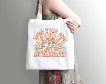 Mama Tote Bag Retro Wildflower Work Tote Bag Sarcastic Funny Shopper Bag New Mom Mind Your Own Motherhood Tote Bag  New Mama Pregnancy Gift