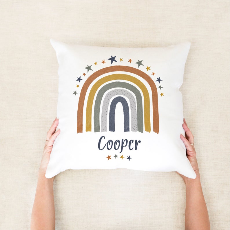 Earthy Rainbow Personalised Cushion Earthy Nursery Cloud Nursery Natural Nursery Decor Earthy Nursery Cushion Neutral Nursery Decor