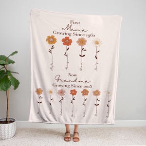 Grandmas Garden Birth Flower Grandma Blanket Customizable Birth Month Flower First Mom Now Grandma Christmas Gift From Grandkids Mothers Day