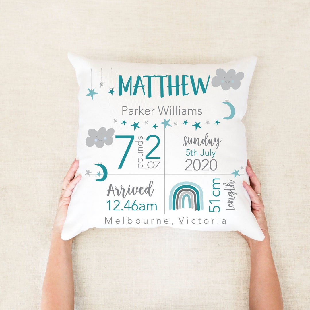 Birth Announcement Custom Pillow, Baby Custom Cushion, Baby Name Pillow