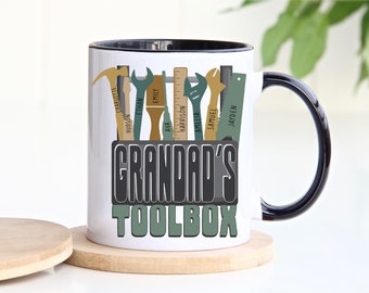 Personalised Grandad Coffee Mug Custom Grandad Mug Toolbox Handyman Grandpa Fathers Day Gift From Kids Names Mug Craftsman Carpenter Builder