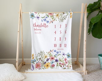 Wild Flower Milestone Blanket Wildflower Daughter Blanket Monthly Growth Tracker Personalised Custom Baby Blanket Baby Shower New Baby Gift