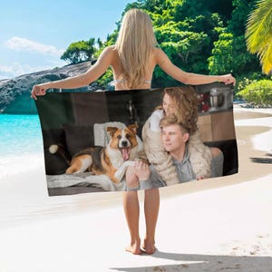 Personalized Beach Towel with Your Own Photo,Custom Bath Sheet for Couples Kids Pets,Soft Quick Dry,Unique Gift for Summer Travel Home Decor