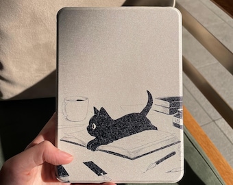 Clear Back Magnetic Detachable Kindle Case Black Cats Kobo Case Ereader Cover Gift for Cat lovers Kindle Paperwhite 12th Gen Case