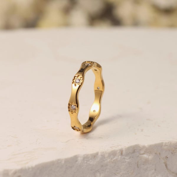 Stern Ring, 18K Vergoldet, Minimalistisch, Minimalistisch (RR05)