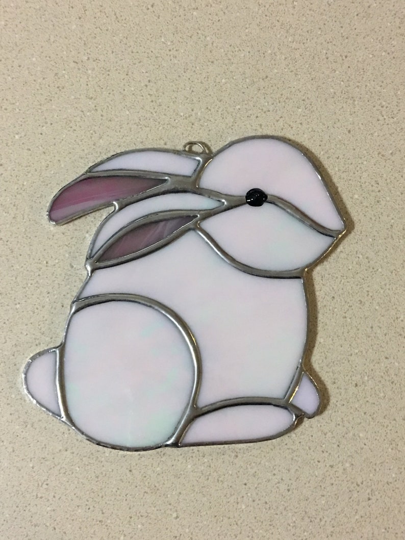 Bunny stained glass suncatcher Rabbit bunny rabbit white Etsy