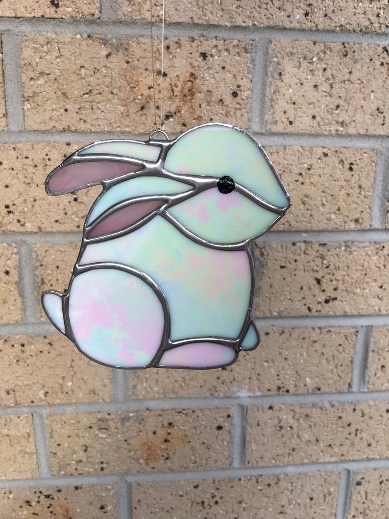 Bunny stained glass suncatcher Rabbit bunny rabbit white Etsy