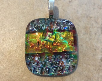 Handmade dichroic glass pendant with silver tone bail P1