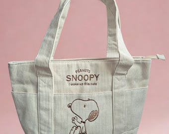 Crèmekleurige corduroy Snoopy-draagtas