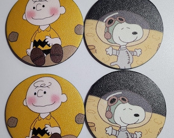 Snoopy & Charlie Brown Car Coasters - Set of 2