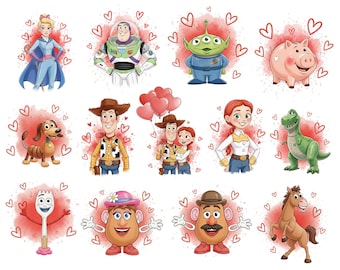 Toy Story Valentine Png Bundle, Toy Story Character Png, Toy Story Couple Png, Toy Movie Valentine, Happy Valentine Day, Woody Buzz Jessie
