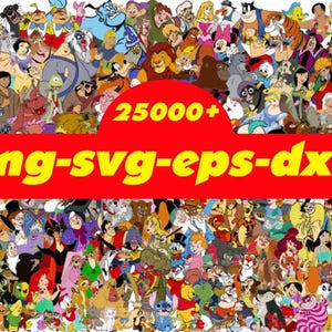25000+ cartoon megabundel, Disney alle personages, cartoon alle personages, anime, superheld cartoonbundel, png/svg/eps/dxf digitaal