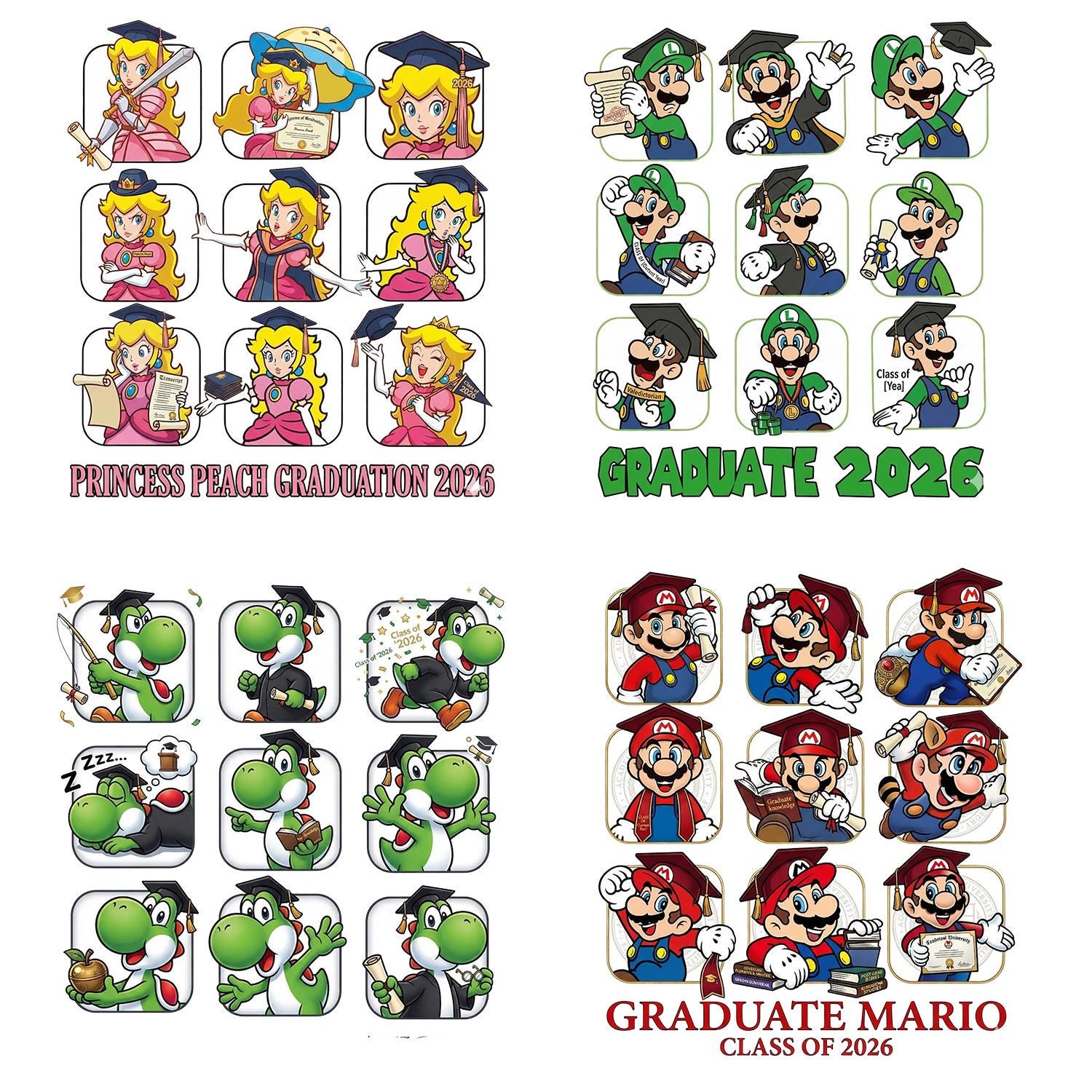 Yoshi Graduation Super Mario Graduation 2026 PNG, Princess Peach Luigi Yoshi Grad Png ...