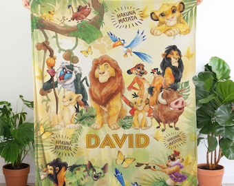 Custom Name Lion King Blanket, Personalized Simba Blanket for Kids Baby, Cute Birthday Gift for Boys Girls, Nursery Decor, Hakuna Matata
