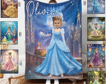 Custom Name Disney Princess Blanket, Personalized Princess Blanket for Kids Baby, Princess Birthday Gift for Girls, Nursery Decor, WDW