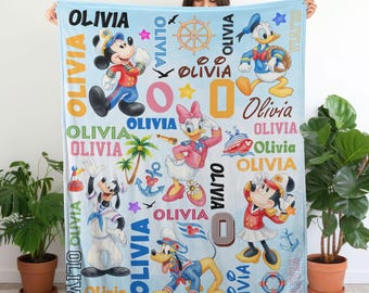 Custom Name Disney Cruise Blanket, Personalized Mouse And Friends Cruise Blanket for Kids Baby, Disney Cruise blanket, Disney Travel Blanket