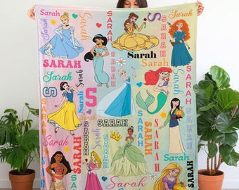 Custom Name Disney Princess Blanket, Personalized Disney Princess Blanket, Princess Character, Disney Blanket for Kid, Baby Shower Gift