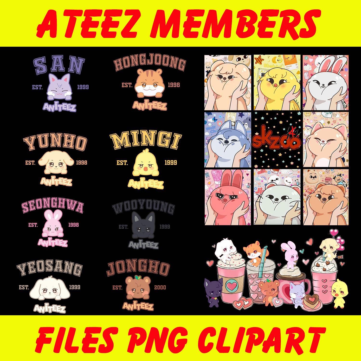 Ateez Members Aniteez PNG Bundle, ATEEZ World Tour 2025 Kpop Png