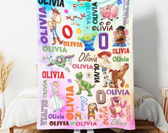 Custom Name Toy Story Blanket, Personalized Toy Story Blanket for Kids Baby, Cute Birthday Gift for Boys Girls, Nursery Decor, Cartoon Toy