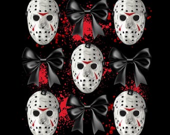Jason Voorhees Png, Coquette Bow Halloween Horror Png, Trendy Halloween 2025 Png, Friday the 13th Inspired Png, Horror Movie Design