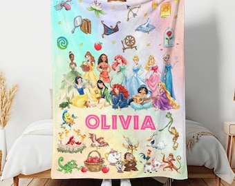 Personalized Disney Princess Blanket, Custom Name Disney Princess Blanket, Disneyland Princess Blanket, Princess Birthday Gift for Girls