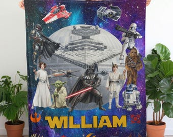 Custom Name Disney Star Wars Blanket, Personalized Star Wars Blanket, Star Wars Birthday Gift, Darth Vader  Skywalker Leia, Bedding Decor