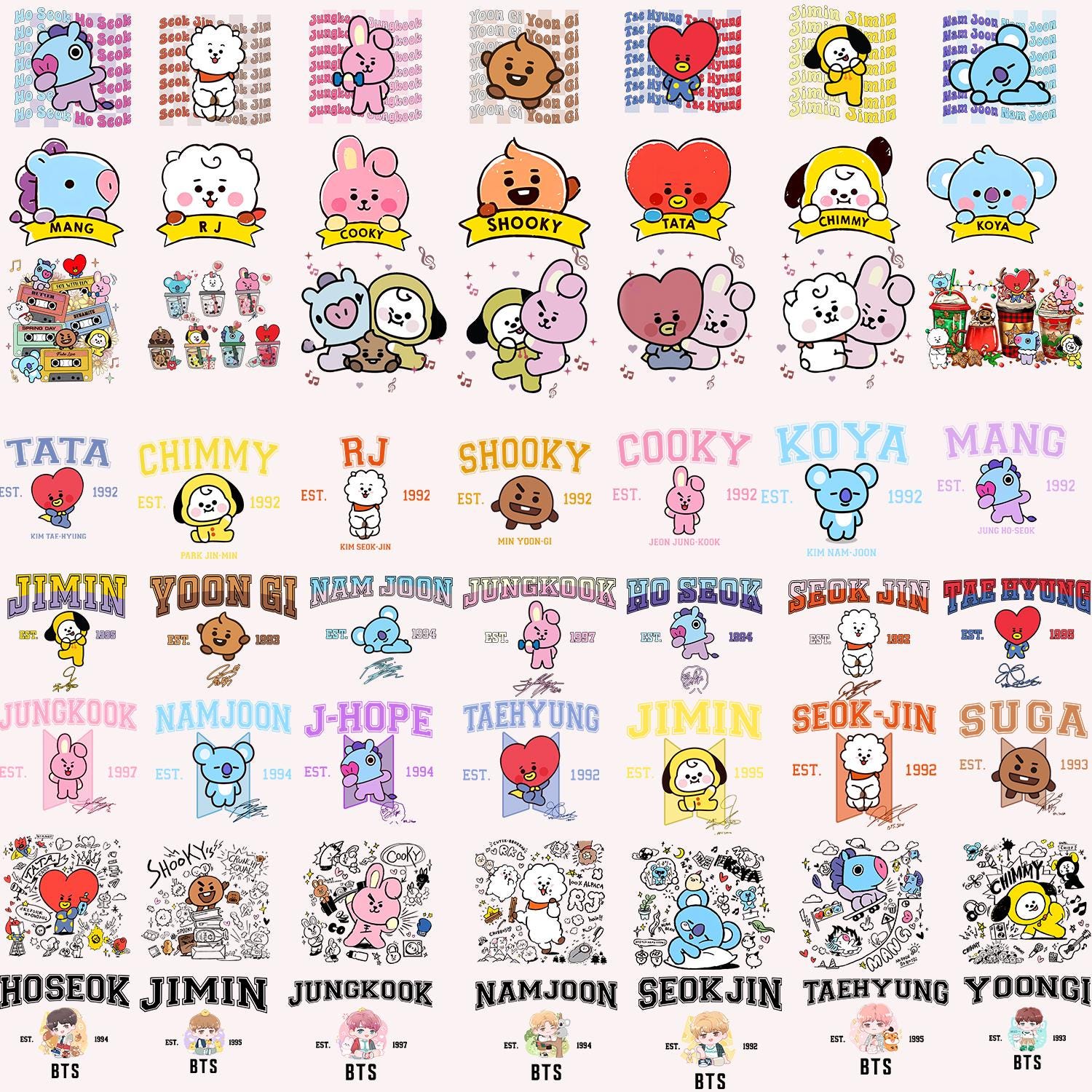 100+ BTS Member Png Bundle, BTS Music Kpop Png, BT21 png, Kpop Design, RM, Jin, Suga, J-Hope, Jimin, V, Jungkook, Gift for Fan