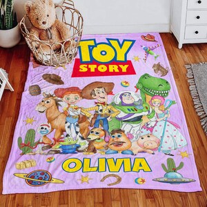 Custom Name Disney Toy Story Blanket, Personalized Toy Story Blanket, Woody Buzz Lightyear Jessie Blanket, Cartoon Toy Gift, Nursery Decor image 6