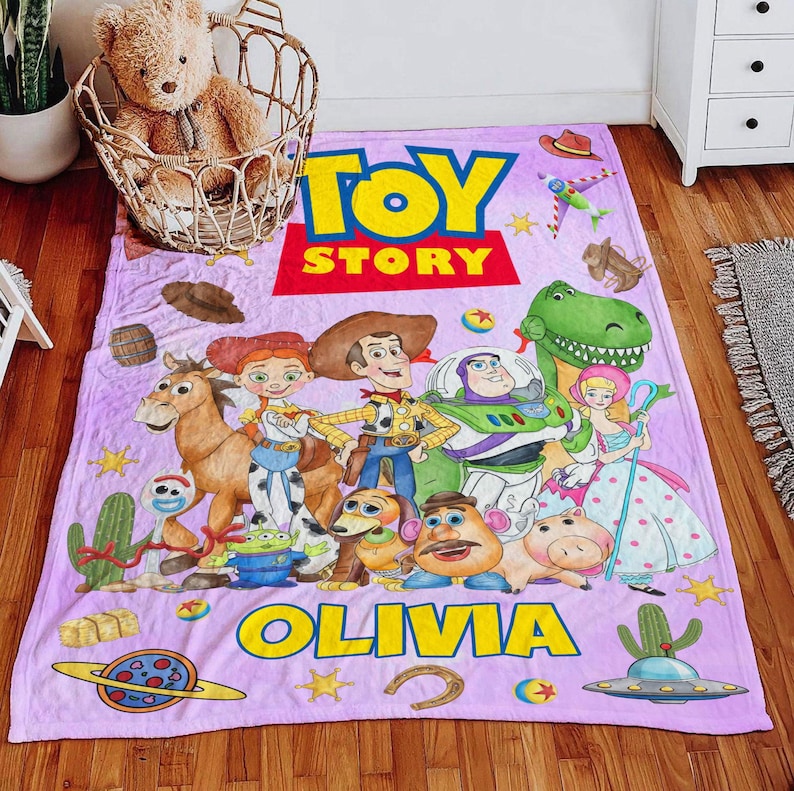 Custom Name Disney Toy Story Blanket, Personalized Toy Story Blanket, Woody Buzz Lightyear Jessie Blanket, Cartoon Toy Gift, Nursery Decor image 6
