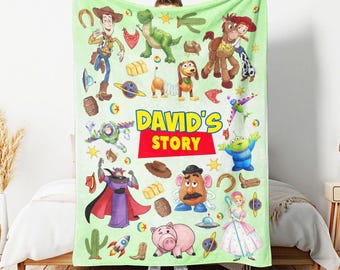 Personalized Toy Story Blanket, Custom Name Disney Toy Story Blanket, Woody Buzz Lightyear Jessie Blanket, Nursery Decor, Cartoon Toy Gift