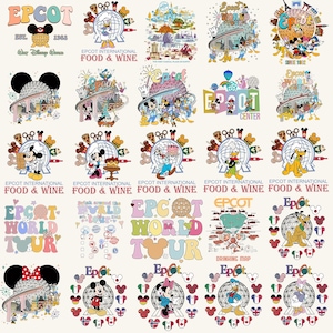 Retro Epcot-karaktärspaket PNG, Mus och vänner Epcot PNG, Disney World Tour-tröjdesigner, Epcot mat- och vinfestival 2026 PNG