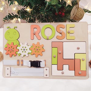 Name Puzzle Personalized Busy Board, Wooden Montessori Toy for Toddlers, Custom Baby Gift, 1st Birthday & Christmas Gift for Boys Girls