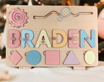 Personalized Name Puzzle: Baby Toddler Wooden Busy Board