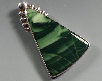 Beautiful Green Imperial Jasper Pendant in Sterling Silver Setting