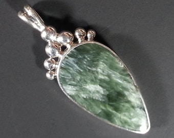 Beautiful Seraphinite and Sterling Silver Pendant