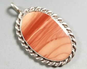 Beautiful Peachy Pink Imperial Jasper and Sterling Silver Pendant