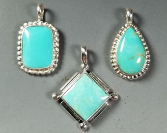 3 Styles !... Pretty Petite Turquoise Pendants with Hand Fabricated Sterling Silver Settings