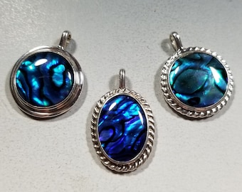 Choice of 3...Colorful  Paua Shell and Sterling Silver Pendants