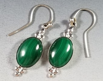 Classic Malachite and Sterling Silver Earrings