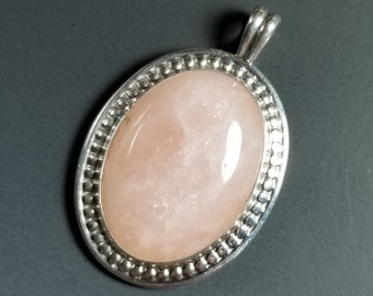 Lovely Rose Quartz and Sterling Silver Pendant with Double Border