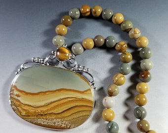 Beautiful Scenic Oregon Picture Jasper Necklace with Tiger Eye