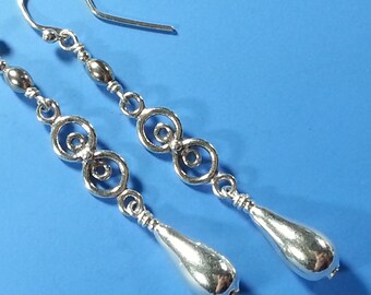 Long Sterling Silver Earrings with Teardrops