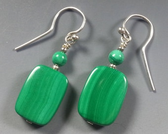 Beautiful Malachite and Sterling Silver Earrings....Rectangular Shaped